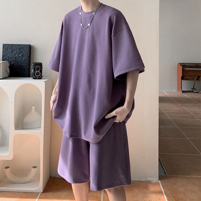 予約販売】メンズ セットアップ 上下 半袖 ハーフパンツ グレー