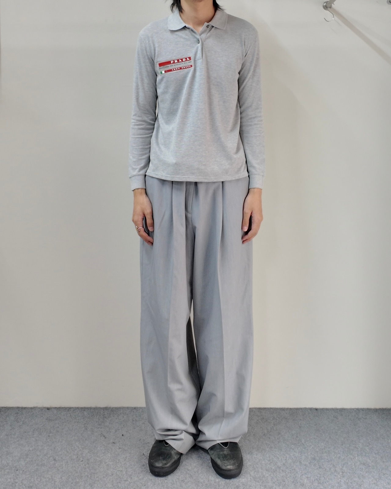 【2003 PRADA】rubber plate grey polo shirt