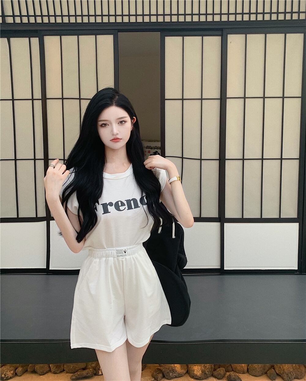 Tシャツ トップス ハイウェストウェストワイドレッグショーツ サマー 夏物 ブルマー ワイドパンツ ブラックストロベリース67717917602