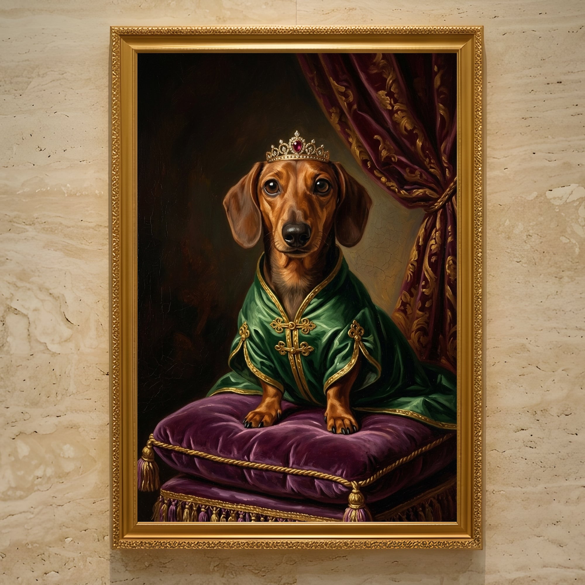 犬（ミニチュアダックスフンド）のルネサンス風肖像画 A3額装