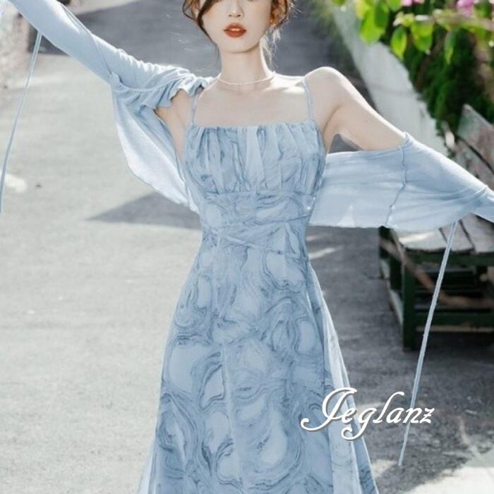 セットアップ 2点 フリル カーディガン キャミワンピース 2色 (M6136)κ