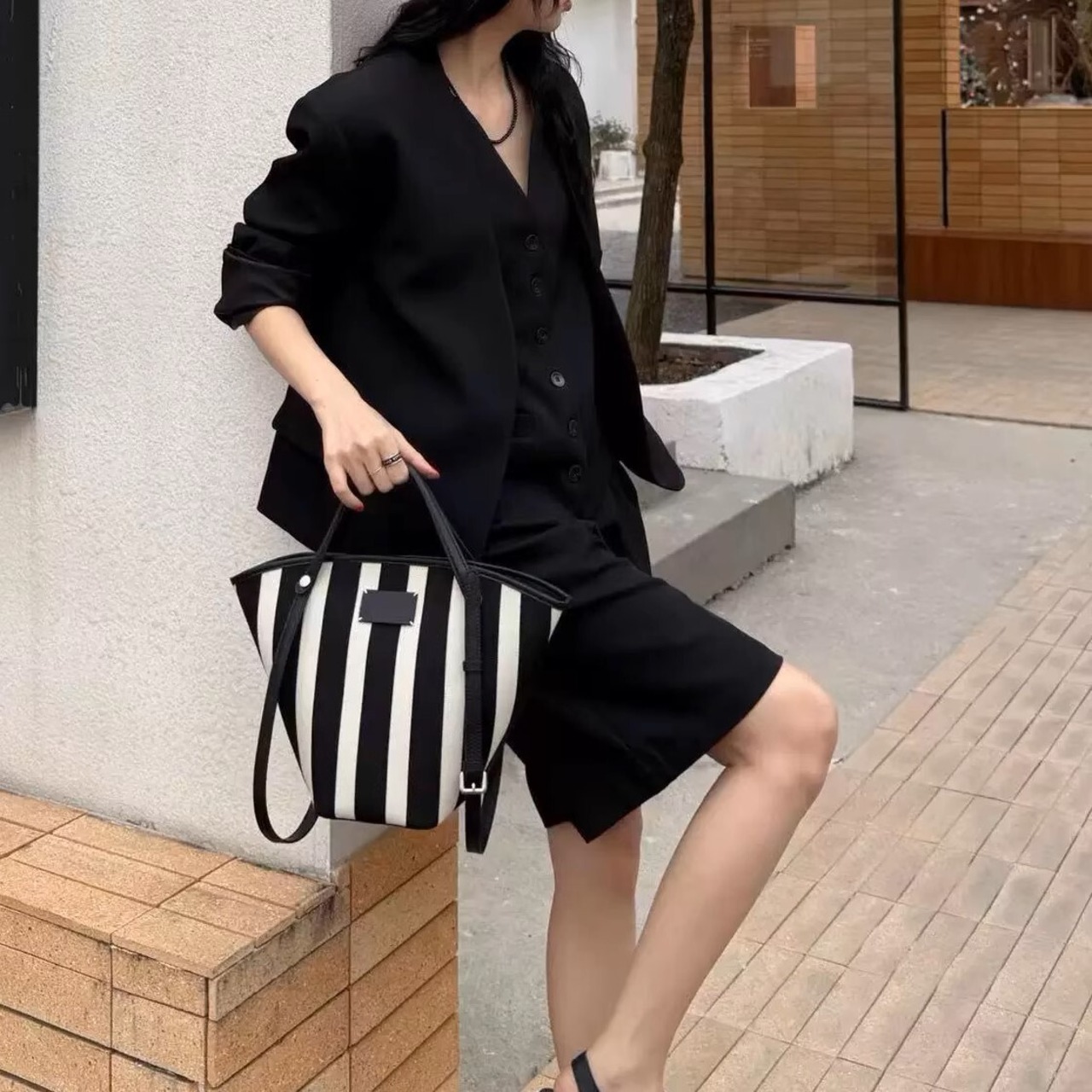 stripe 2way bag