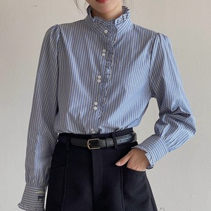 No-collar striped shirt