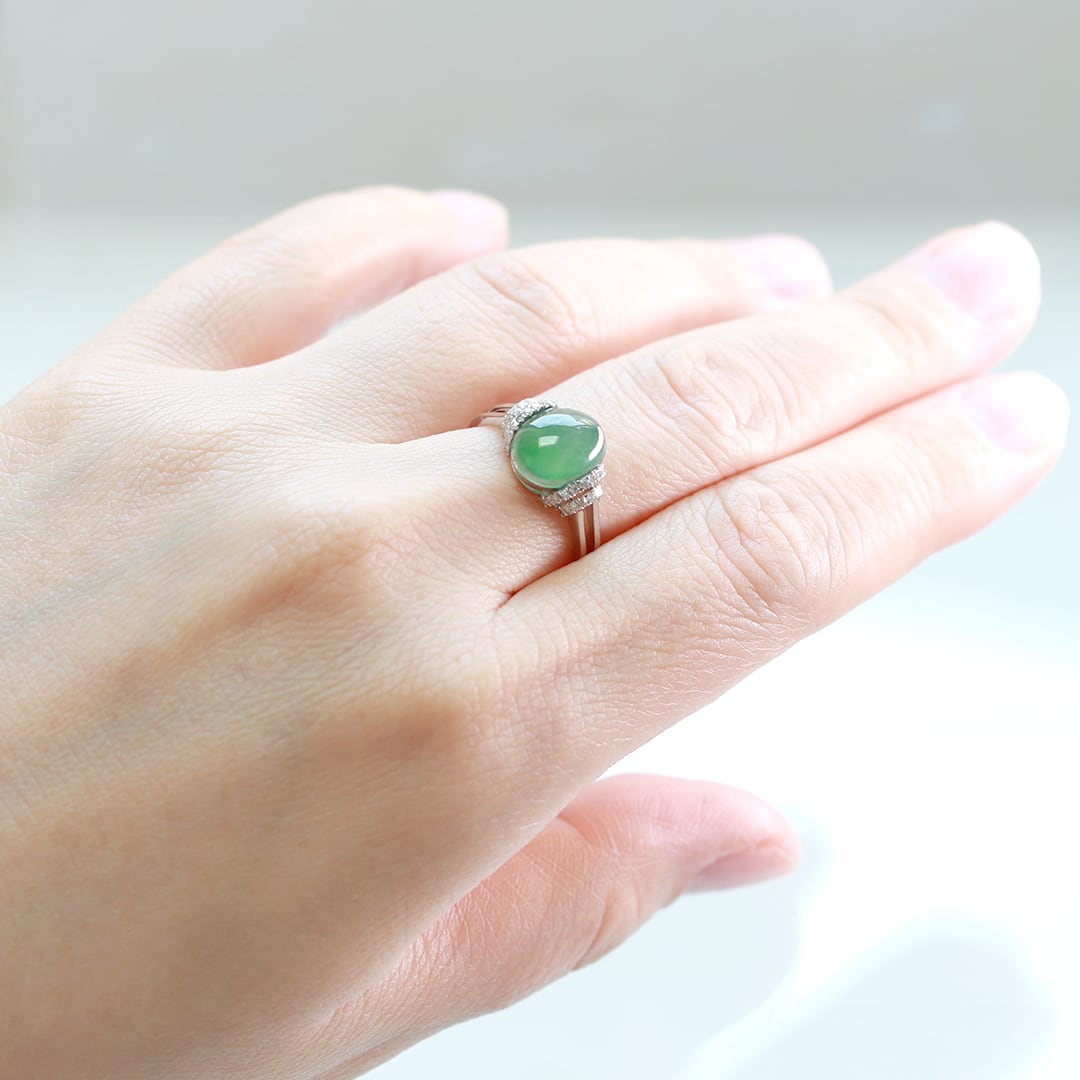 青翡翠リング K10WG green jade side diamond A貨翡翠 jd_rg2051 青翡翠リング K10WG green jade side diamond A貨翡翠 jd_rg2051