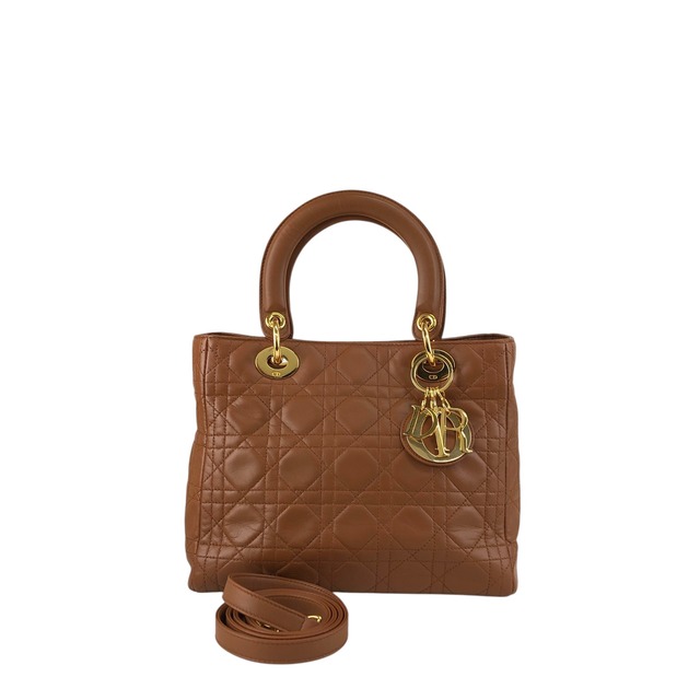 Christian Dior クリスチャン ディオール レディディオール ハンドバッグ ブラウン カナージュ ロゴチャーム レザー 2way vintage ヴィンテージ オールド 5n4tvr
