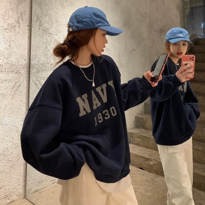 ラウンドネックオータムウィンタールーズベルベットトップス コットン 秋物 冬物 Oネック 1号婦人32104966056