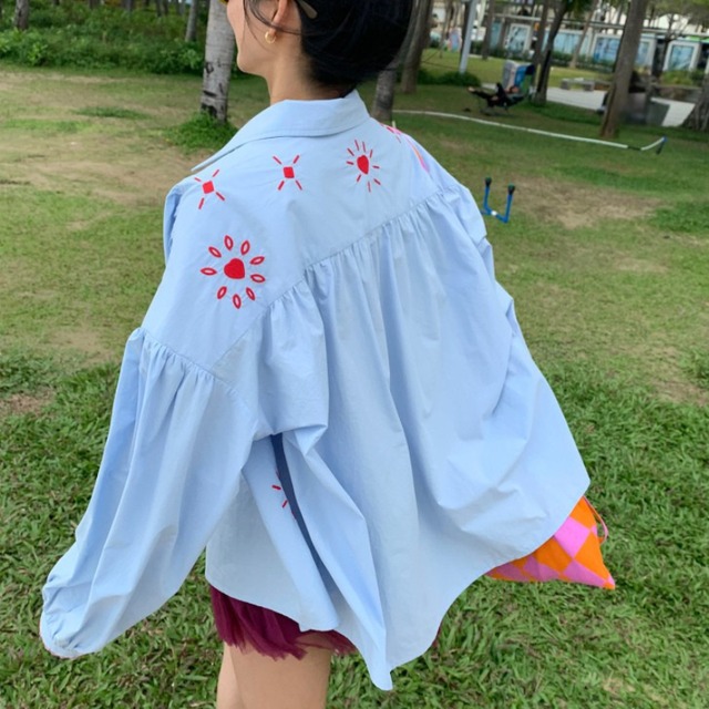 Embroidered motif oversized shirt 00334