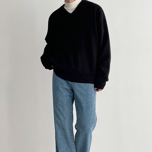 Vネックソリッドカラーニット　MT0080344