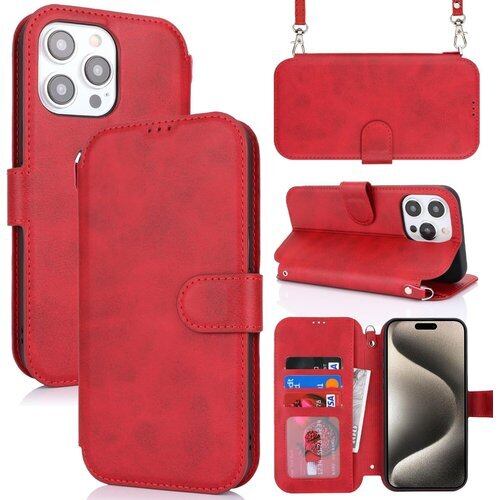 Havaya スマホショルダー iPhone15 ケース iPhone15ケース iPhone 15 ケース 手帳型 ショルダー 米軍MIL規格 軽薄 耐衝撃 カード収納 カバー レンズ保護 6.1インチ対応 -ワインレッド 2755