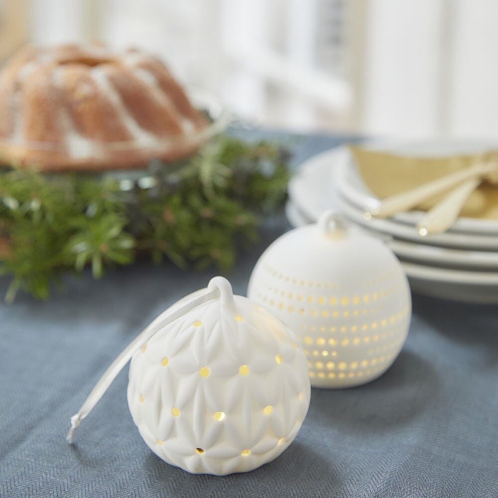 陶器ライト LEDライト POTTERY ボール オーナメント レース 3pcs