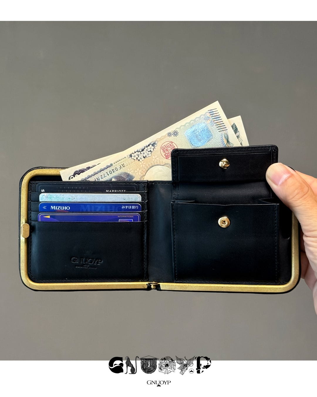 天溝折財布 BLACK （Frameless Bi-Fold Wallet – Organic Deer Leather