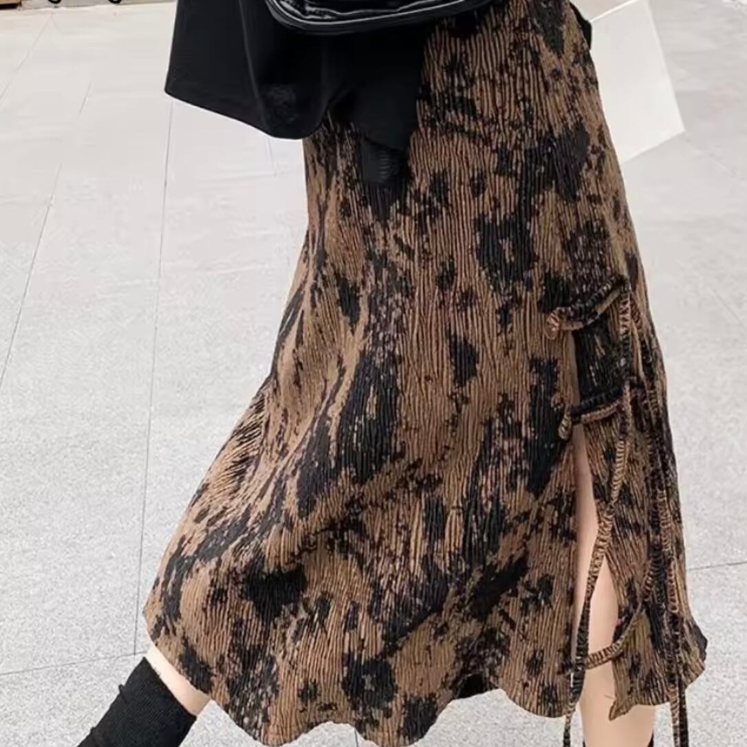 nuance pattern narrow pleats skirt