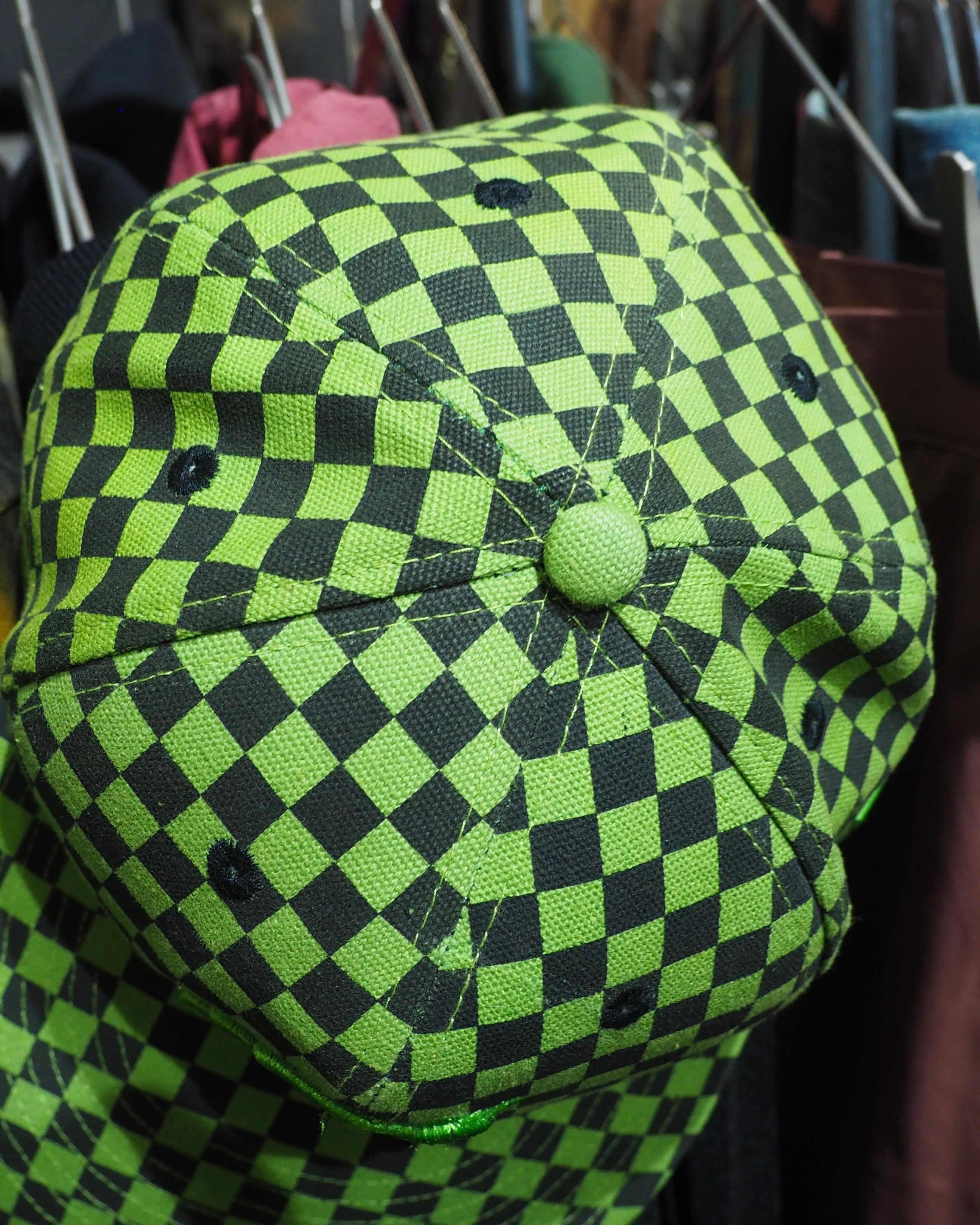 Vivid Light Green Checker board pattern Design Cap