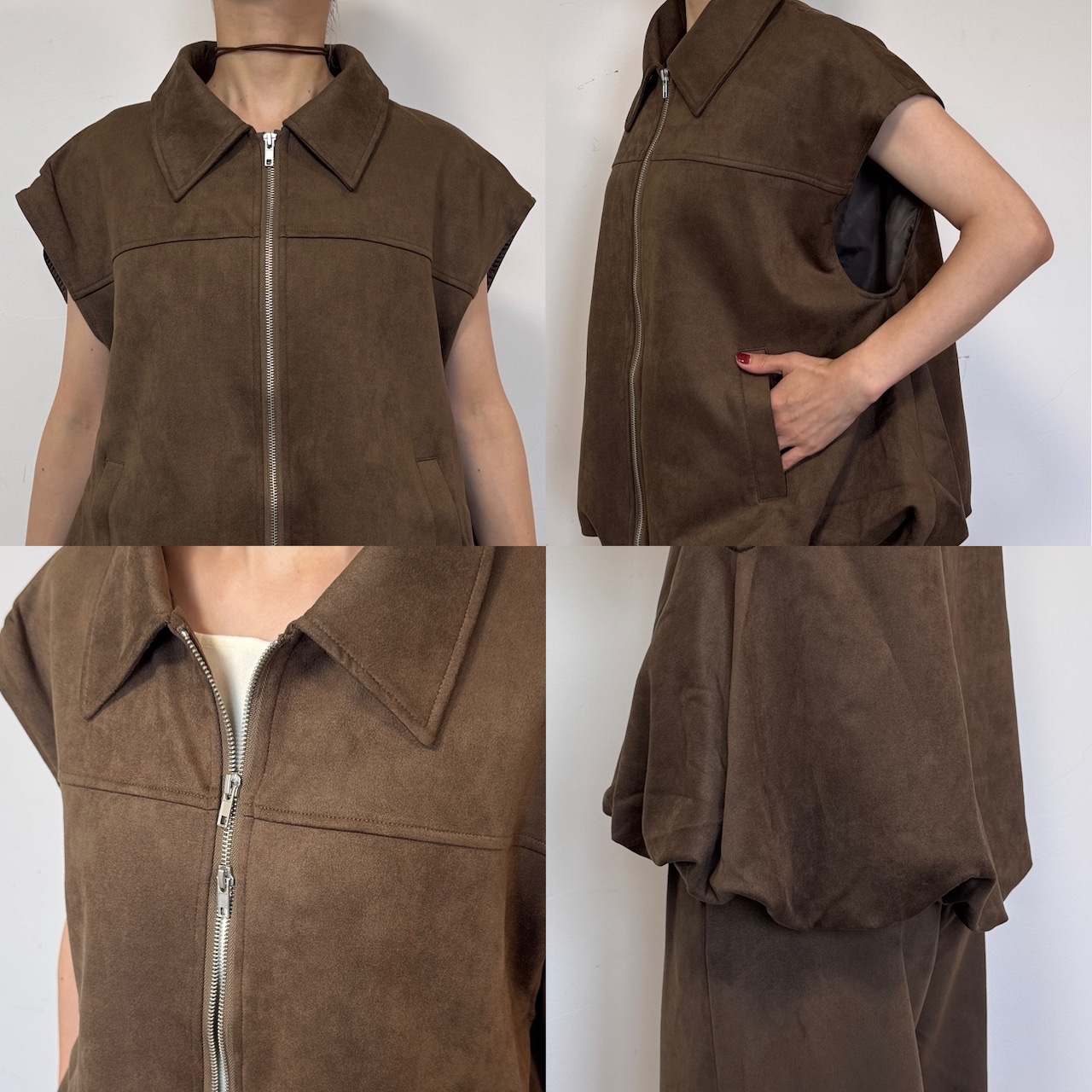 Wジップスウェードvest/ブラウン