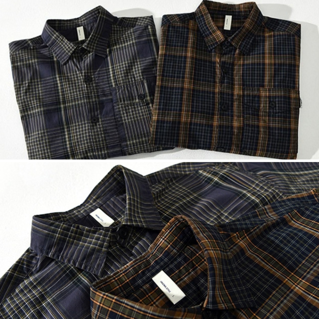 【M-3XL】Dark Check Long Sleeve Shirt / ダーク チェック 長袖 シャツ