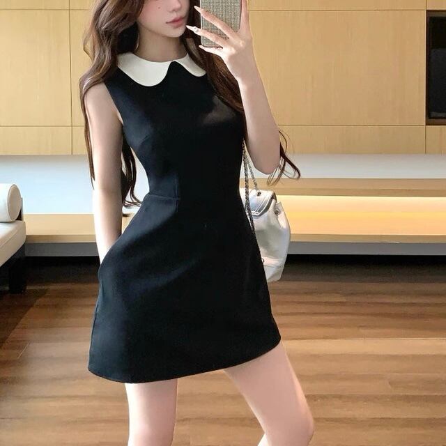 2色♡シンプル襟付きノースリーブミニワンピース