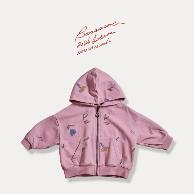 【取寄】boneoune|cello flower pigment hood zip-up|チェロフラワーピグメントフードジップアップ|XS-JL|kids&jr|26 autumn
