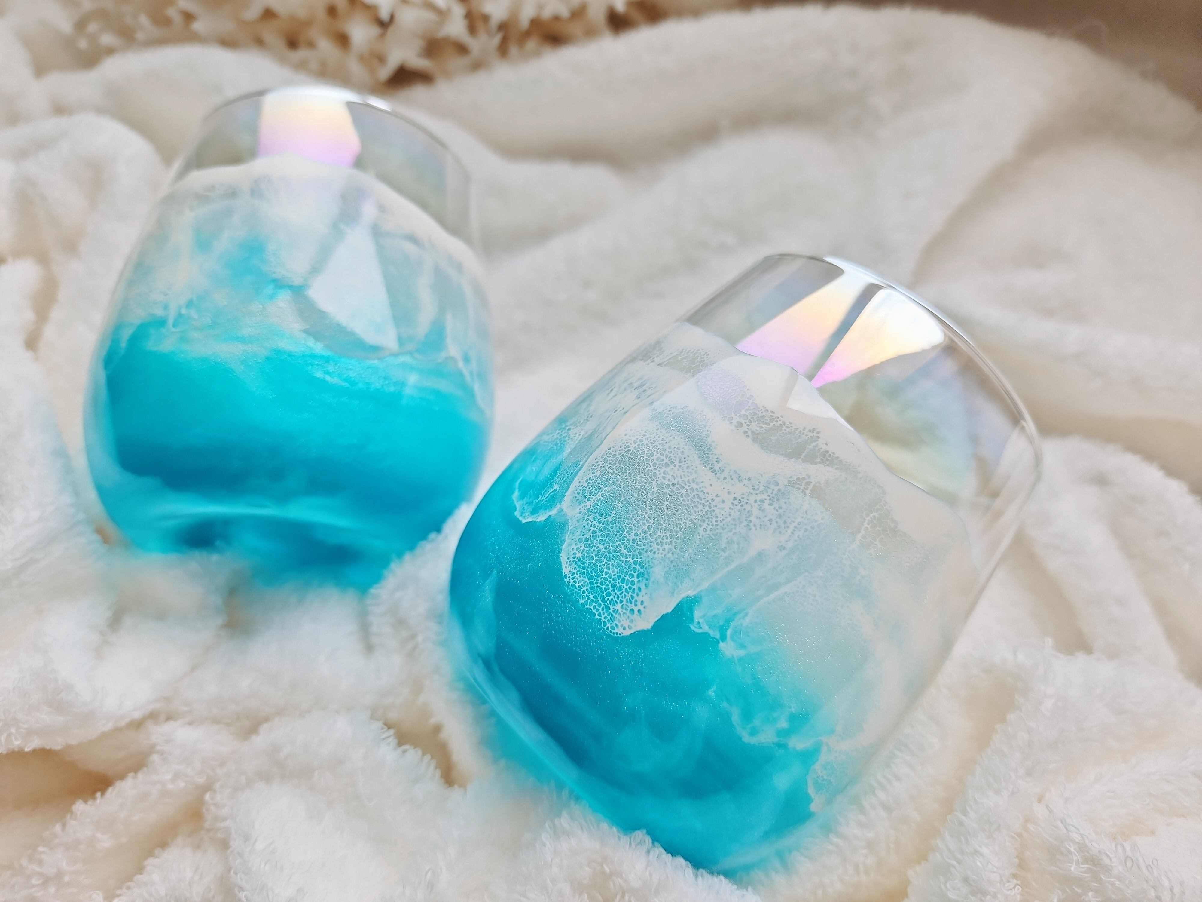 406.オーシャンレジンアート ターコイズブルー ペアグラス