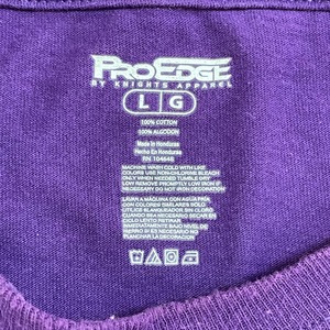 【PROEDGE】TCU カレッジ ロゴ プリントTシャツ テキサスクリスチャン大学 Horned Frogs football フットボール パープル L 半袖 us古着