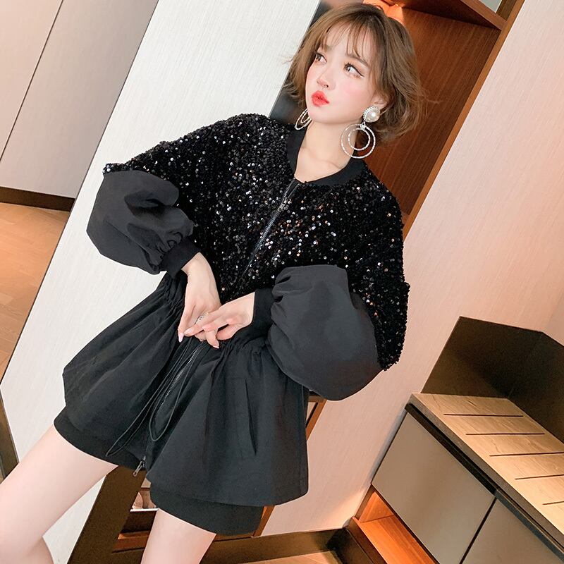 Vネックジッパーウェストギャザールーズジャケット オータムスタイル 秋物 ステッチ MIUCO80606366005