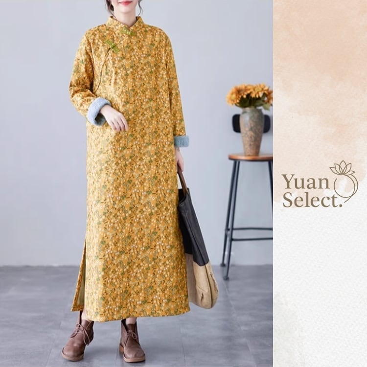 裏起毛あったか花柄チャイナワンピース　YS00153