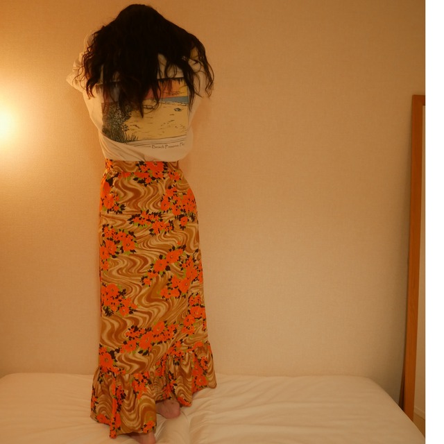 frill flower pattern long skirt