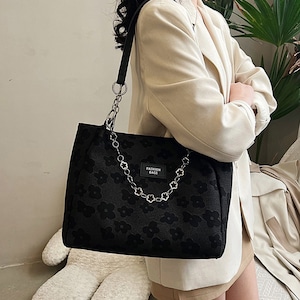 スクエア トート バッグ レディース 大容量 通勤 通学 きれいめ 大人 かわいい 花柄 おしゃれ レザー チェーン付き 大人可愛い 大人女子