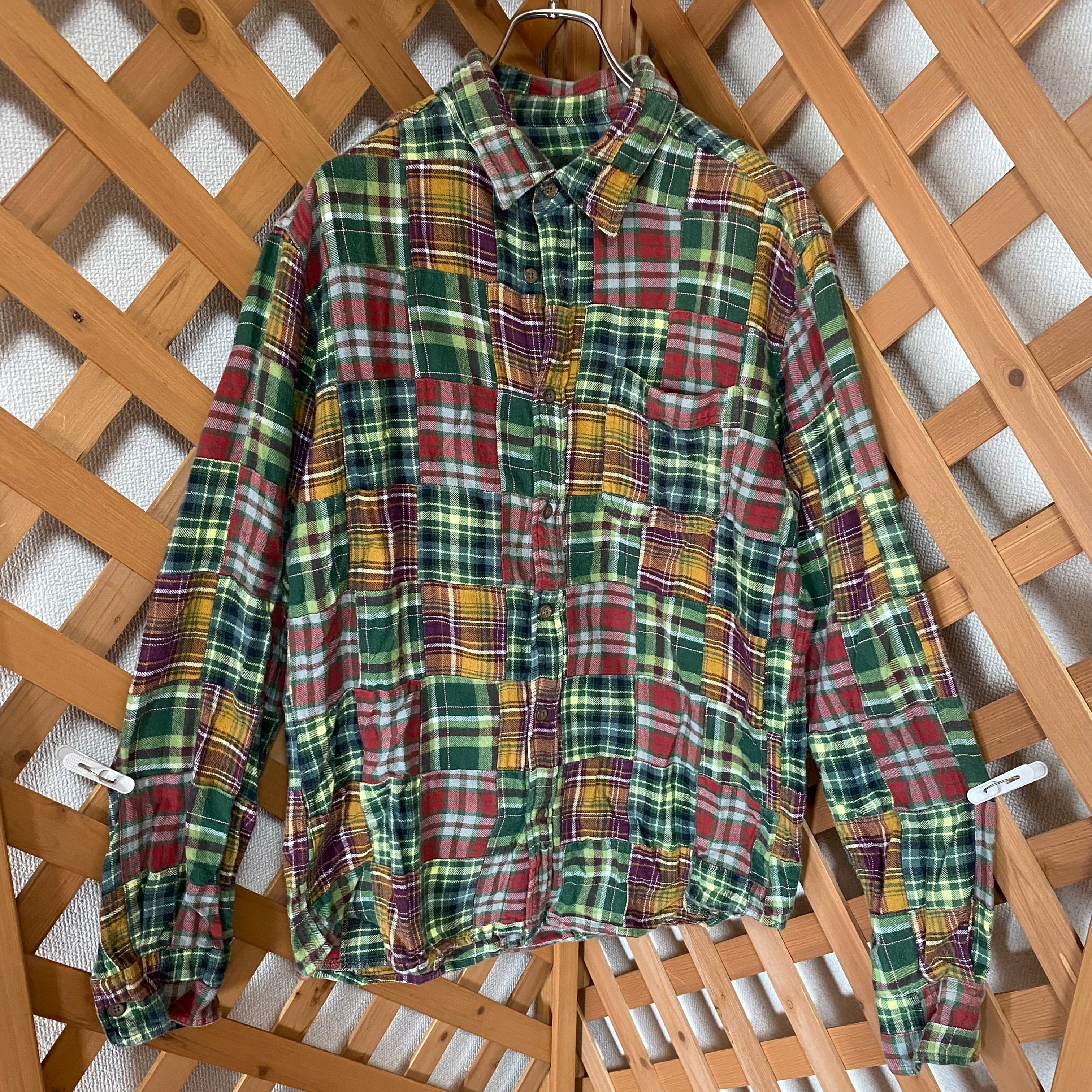 90～00s エディーバウアー 刺繍ロゴ 厚手 長袖シャツ オリーブグリーン L