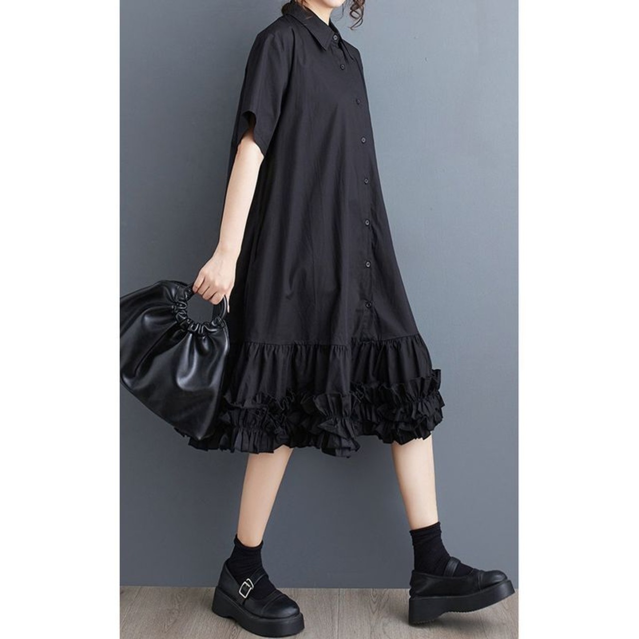 フリル 裾映え シャツワンピース  30116