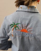 1970-80's  Sunset / Hand Embroidery Shirt