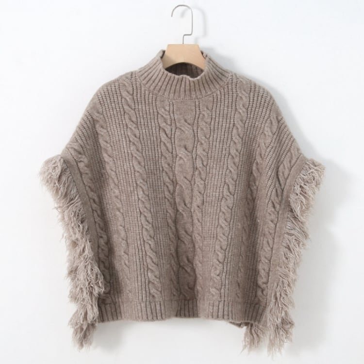 ハイネックフリンジポンチョ ニットケープ《5色》No.5432