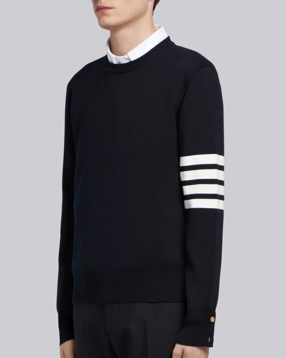 THOM BROWNE】ネイビー ミラノリブ コットン 4BAR クルーネックプル