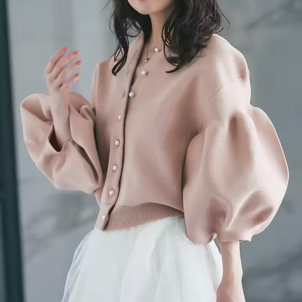 lantern sleeve knit cardigan