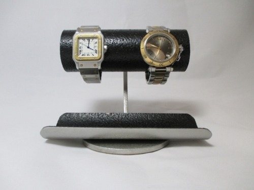黒2本掛けロングトレイ丸パイプ腕時計スタンド　ブラック　ak-design　N161203