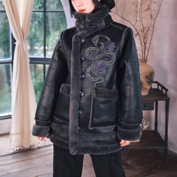 ファーエッジスネーク刺繍レザージャケット(ruf_02535)