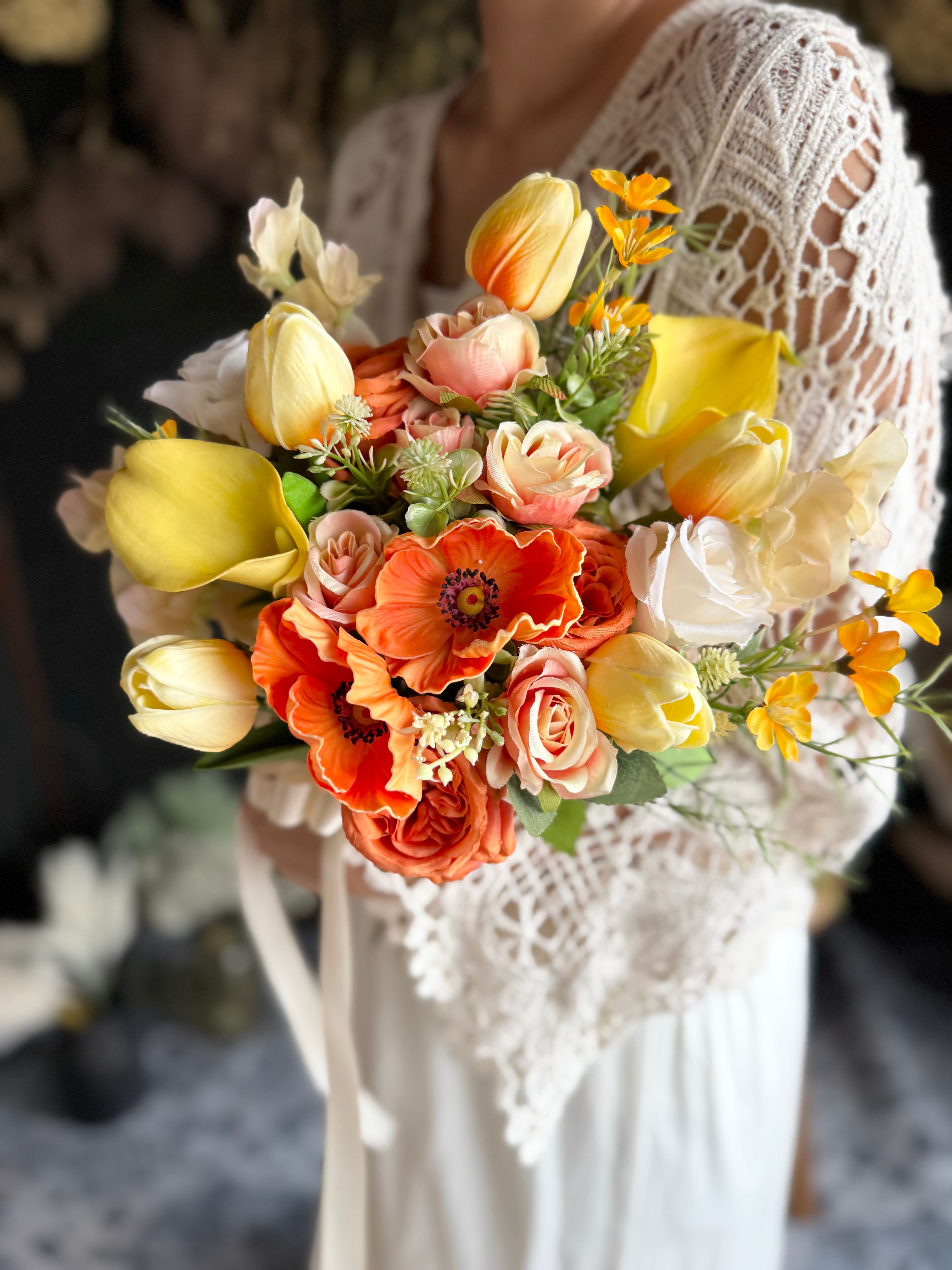 オレンジアネモネ×チューリップクラッチブーケ☆ブートニア | houkiboshi