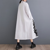 抽象柄 ロング シャツワンピース 00175