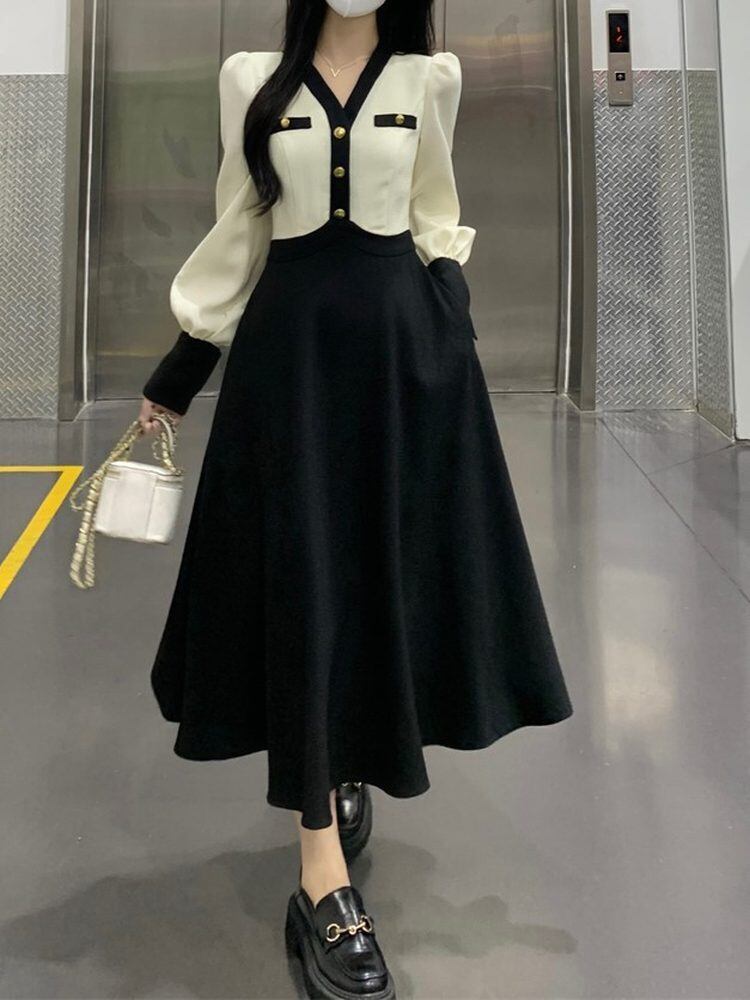 FASHION ファッション デニム バイカラー ブラック ワンピース 長袖