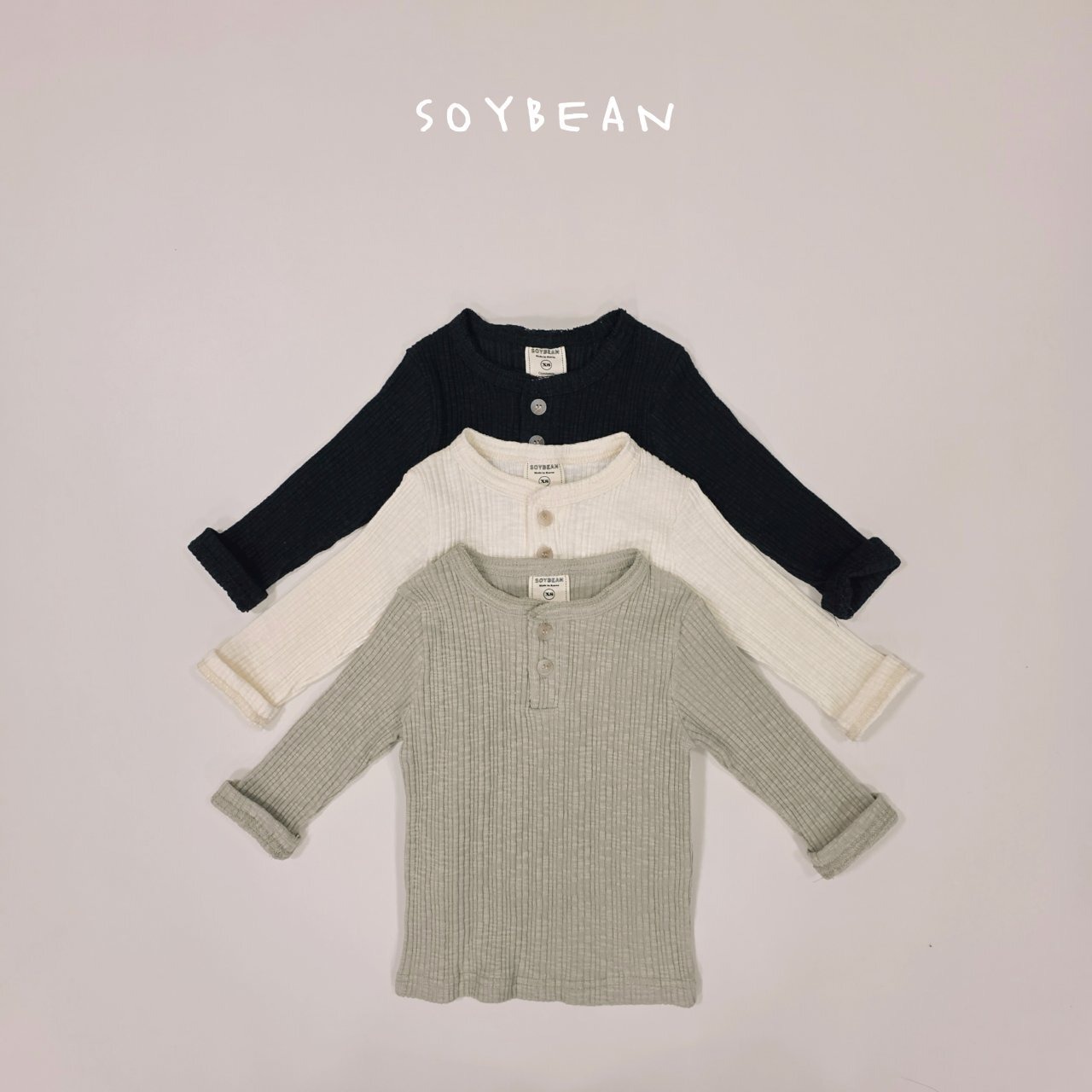 【SOY BEAN】 コットンヘンリーネックTシャツ／アイボリー（80–120cm） - 11