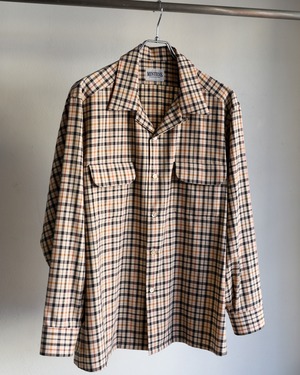 【新品】MINTENS 1960s vintage cotton shirts made in Italy fabrics made in JAPAN／ イタリア製  ヴィンテージ生地 コットン オープンカラー シャツ チェック柄  オリジナルブランド 1960年代シルエット サイズ①（実寸16程度）