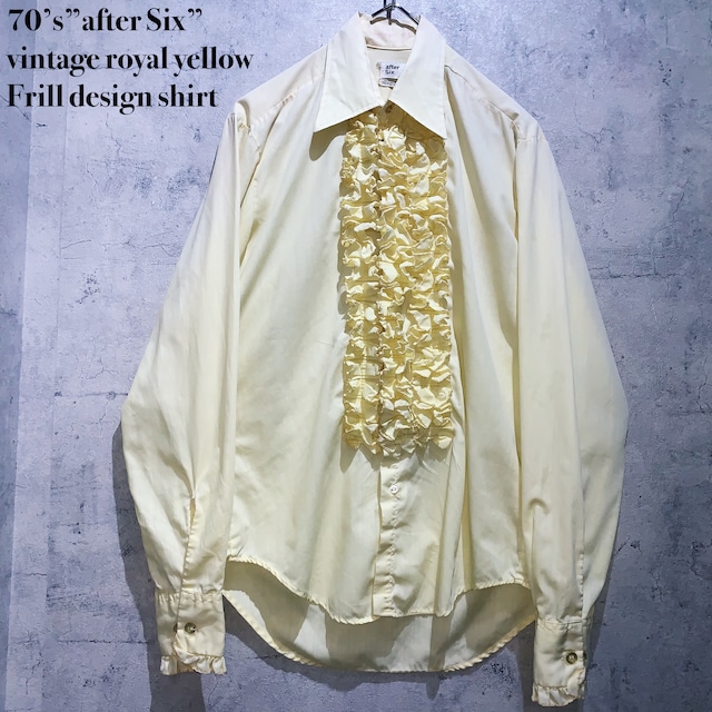 70’s”after Six”vintage royal yellow Frill design shirt