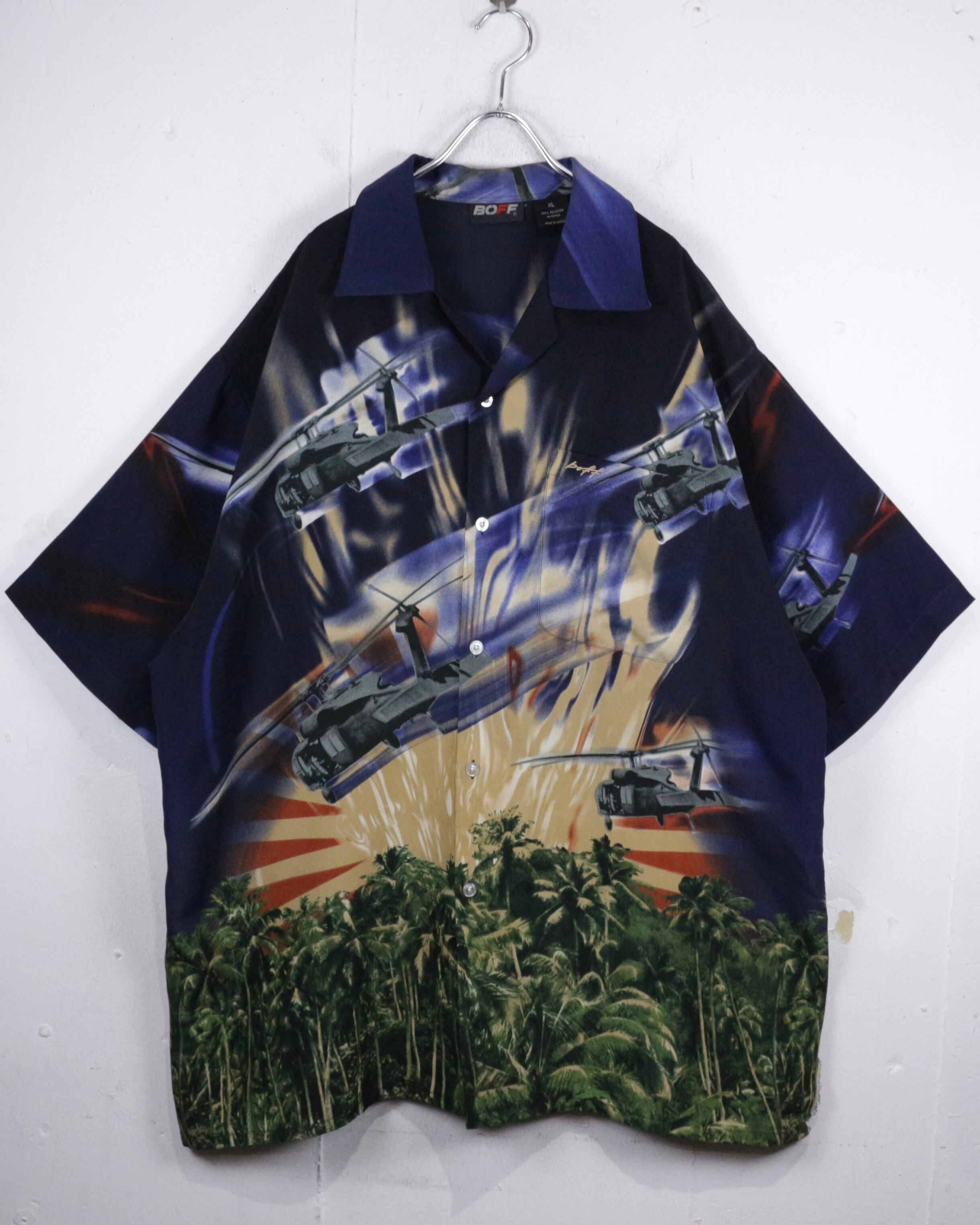 Caka act2】All Over Print Vintage Loose S/S Open Collar Shirt