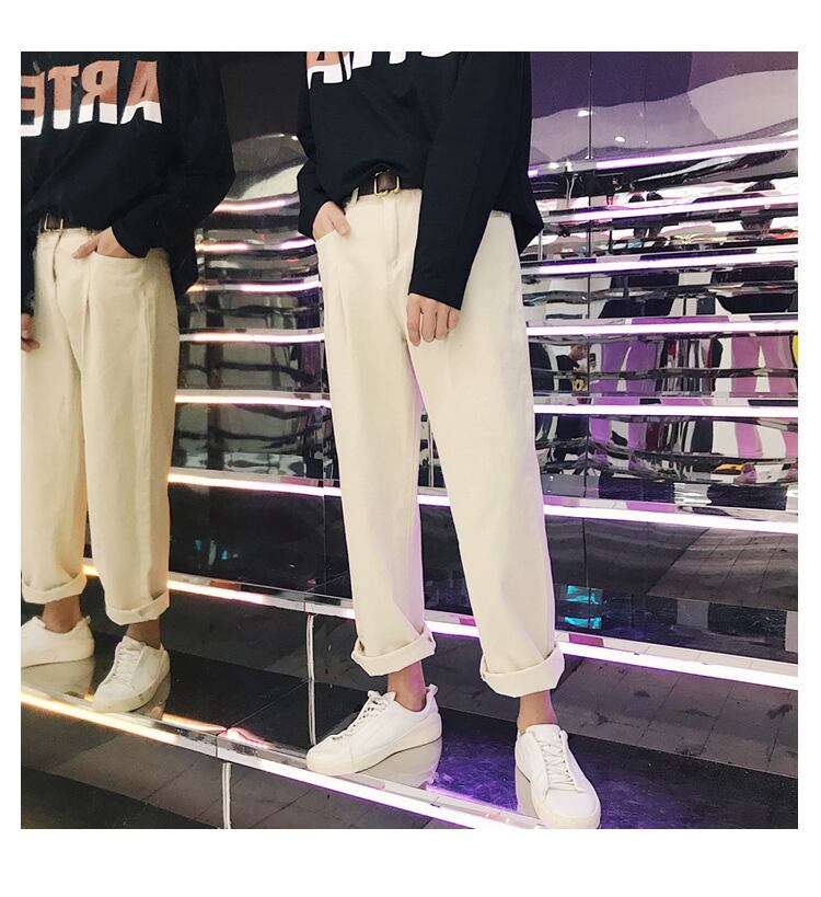 全1色 デニム パンツ ストレート カジュアル ワイド クラッシュ