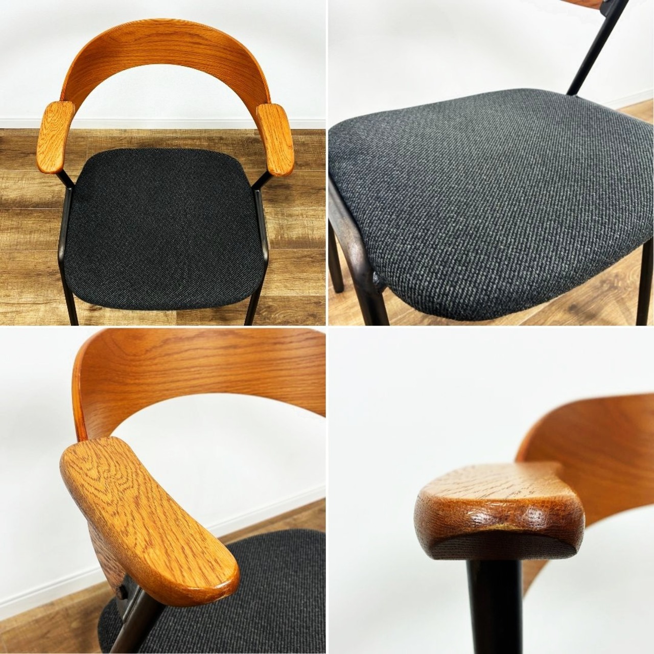 a.depeche danis short arm chair BR アデペシュ ダニス ショートアームチェア ブラウンアーム × チャコールモッシュブラック ダイニングチェア【中古】【200サイズ】