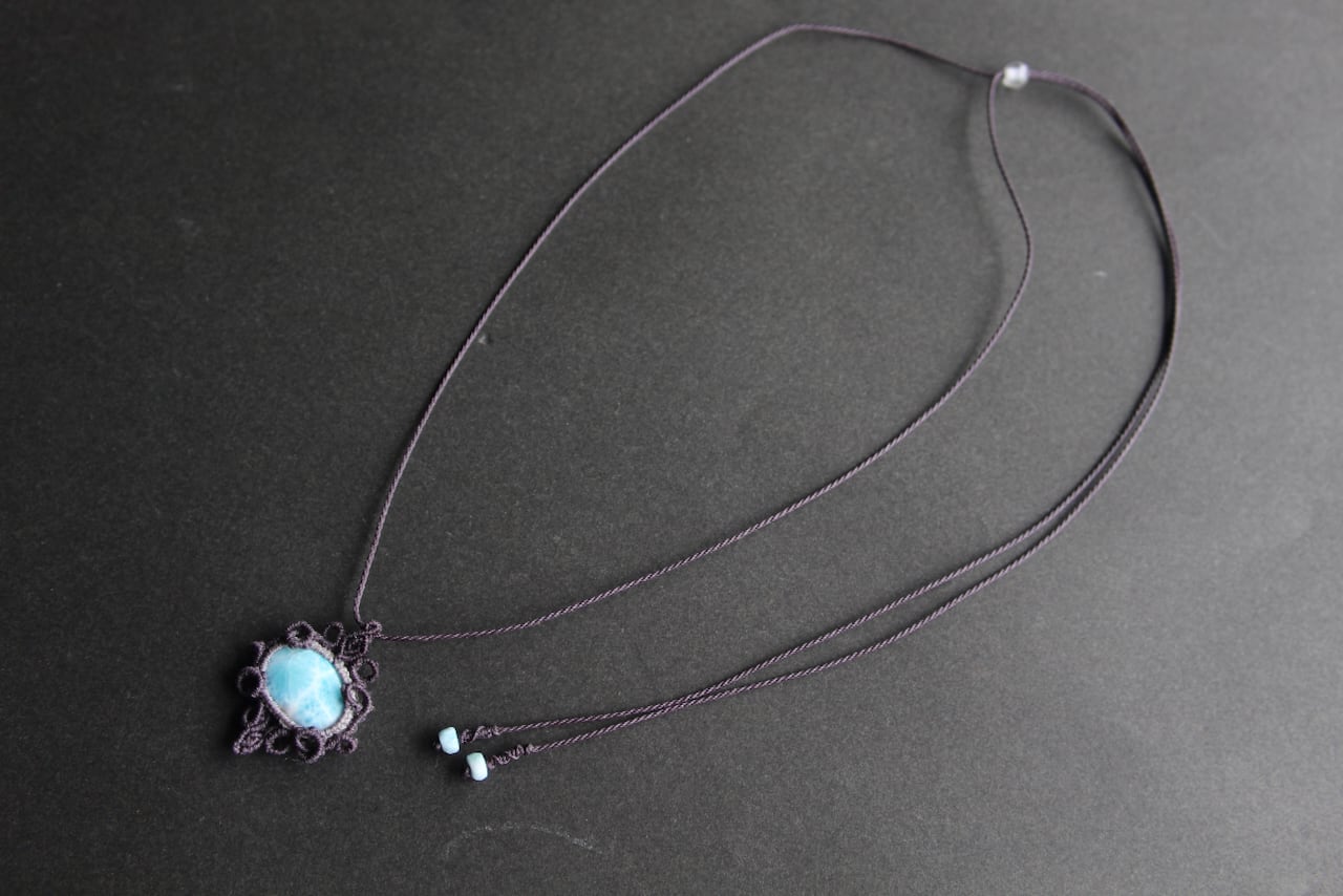Larimar micro macrame design pendant