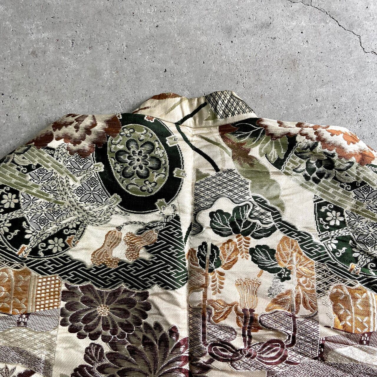 ヴィンテージ 鶴 菊 花 刺繍 和柄 チャイナジャケット レディースS相当 