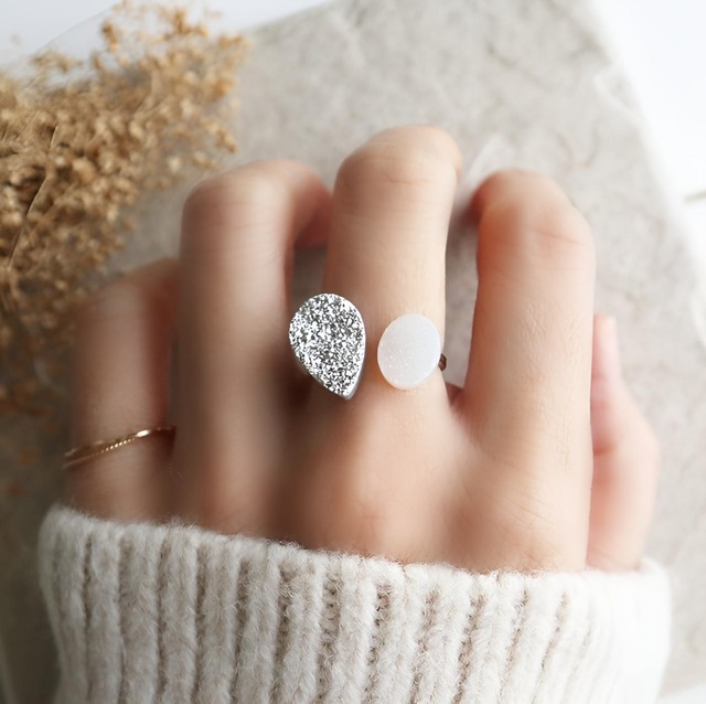 Xmasカラー！ドゥルージーアゲートのフォークリング　金アレ対応