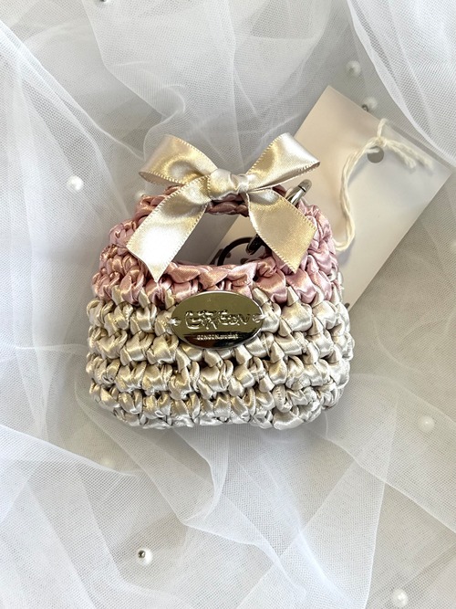 【1点もの】triangle satin ribbon bag micro / sakura × smoky rose