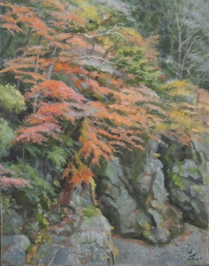 油絵#19「渓谷紅葉」F6 / Oil Painting #19 "Autumn leaves in the valley"