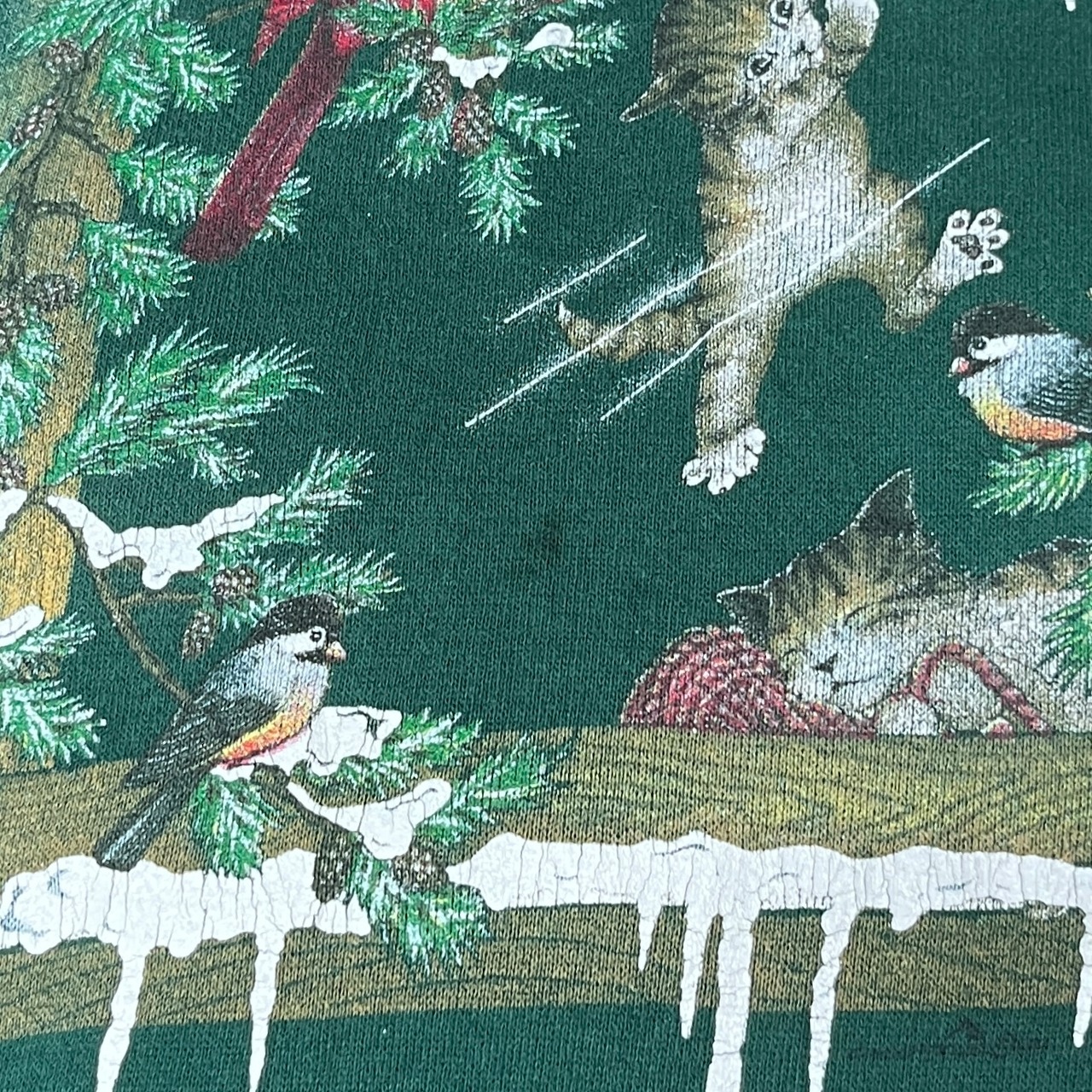 90年代 USA製 プリントスウェットシャツ 鳥 猫 アニマル柄 メンズL 